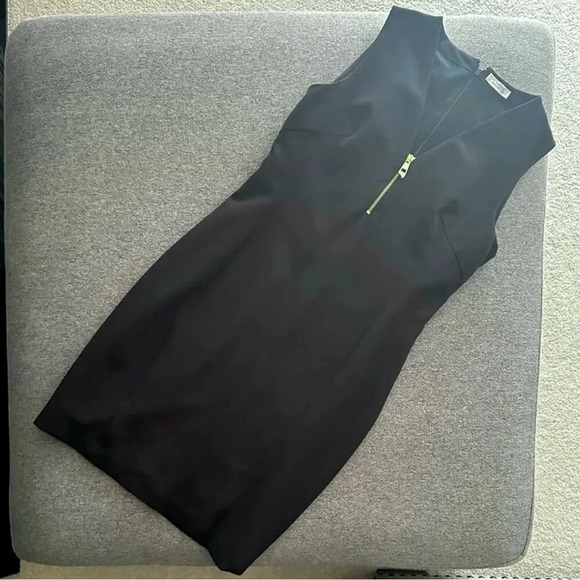 Versace Collection Black Front Zip V Neck Dress Size 12 - Picture 2 of 10